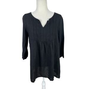 Match Point USA 100% Linen Popover Top Black Sz Small Boho Indie Minimalist Chic